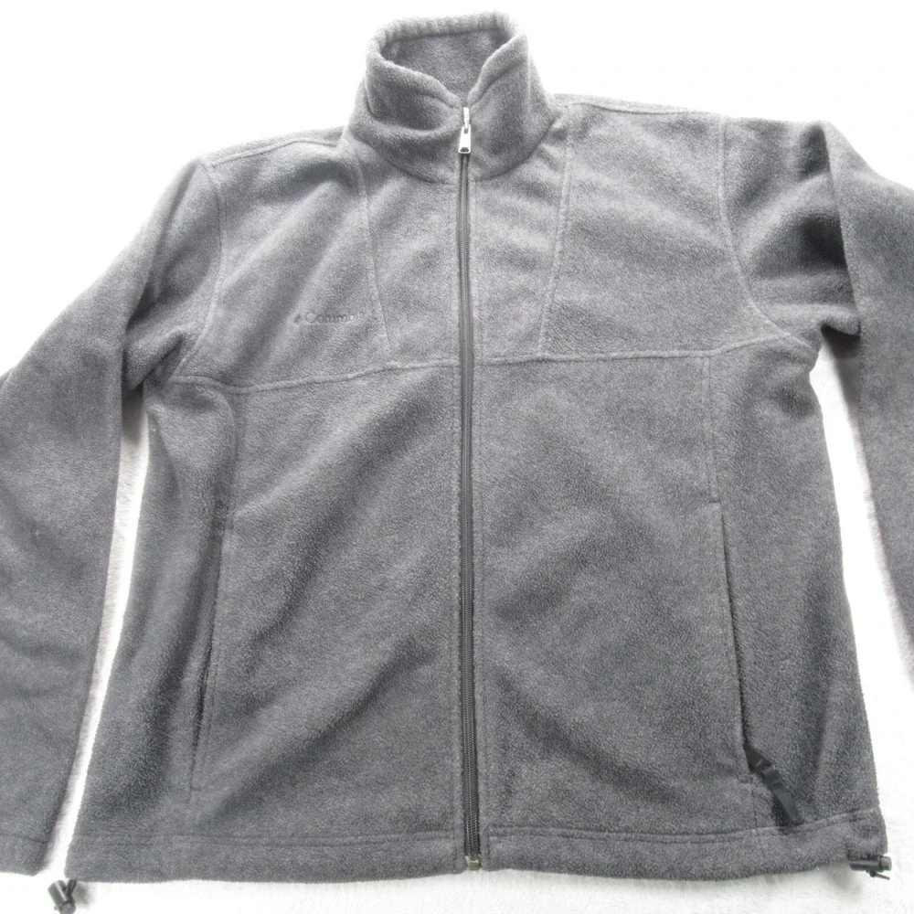 Columbia Fleece Jacket Men Medium Gray Pockets Adjustable Hem Full Zip Outdoor